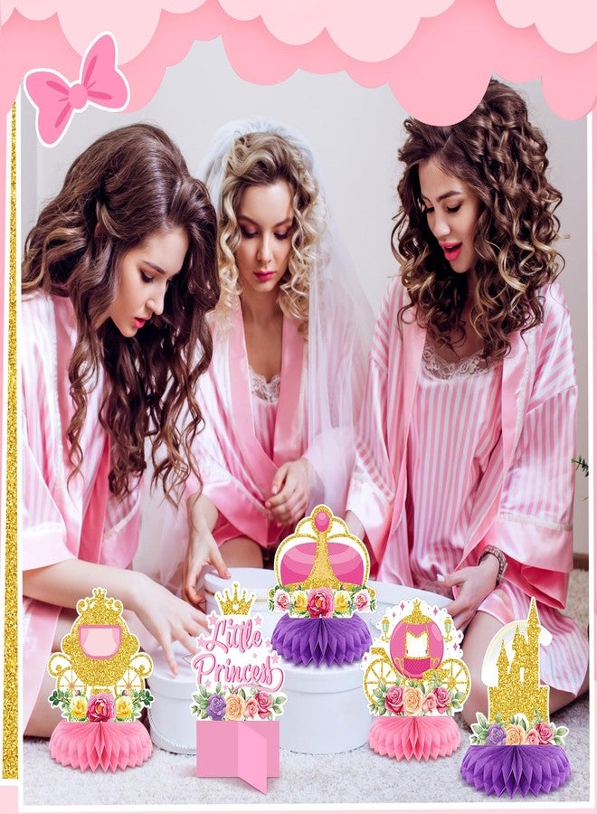 Weekgrat 12 Pcs Floral Princess Themed Birthday Party Decorations Princess Honeycomb Centerpieces Pink Gold Flowers Castle Crown Carriage Table Decoration Table Toppers for Party Favors Supplies - Image 3